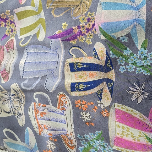 Anthropologie Dress By FLOREAT Teacup Print Purple Silk "Sugar & Cream Dress" - Picture 9 of 16